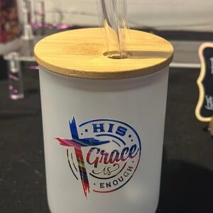 White Tumbler with Bamboo Lid and Straw